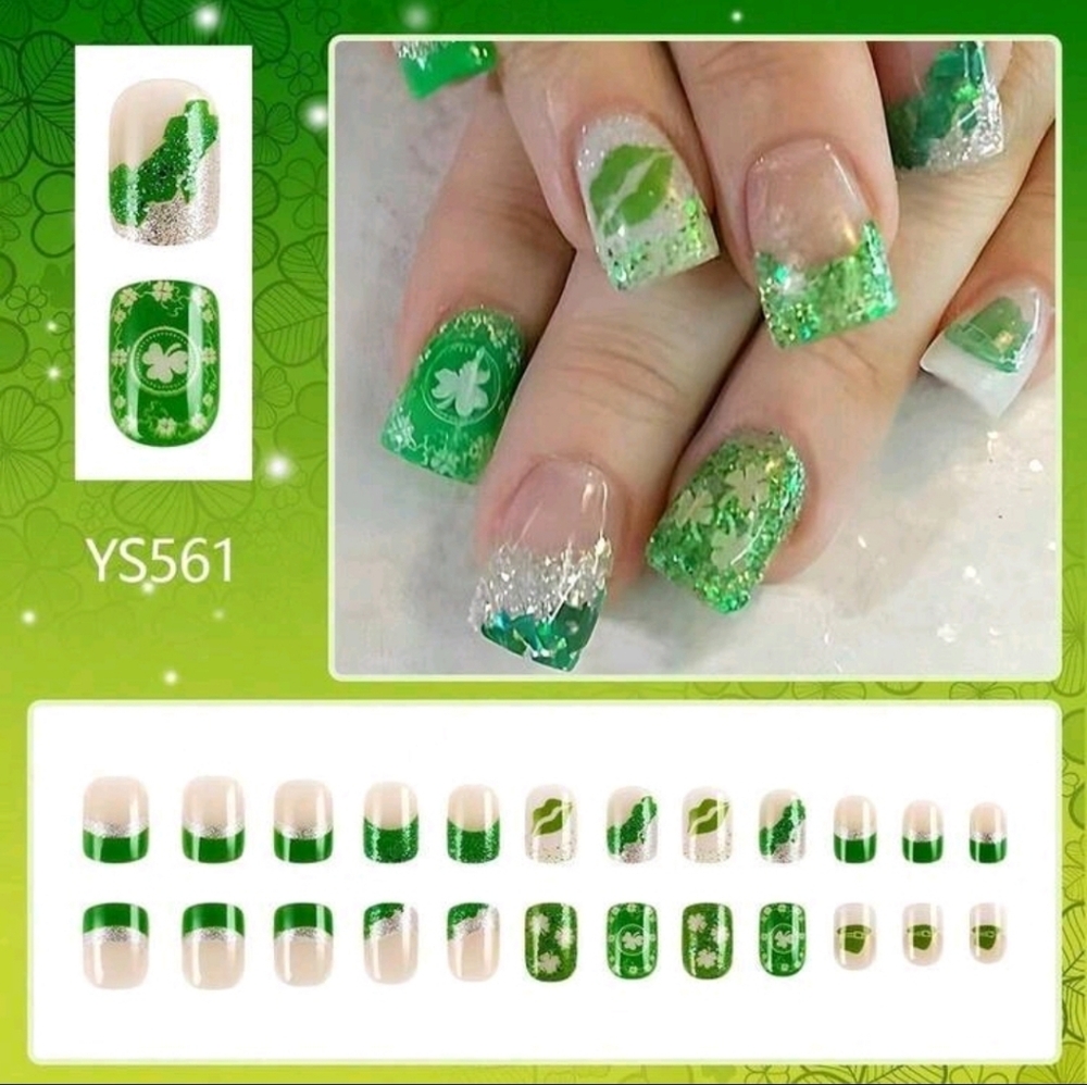 Green Shamrock Press-On Nail Set - St. Patrick's Day Design